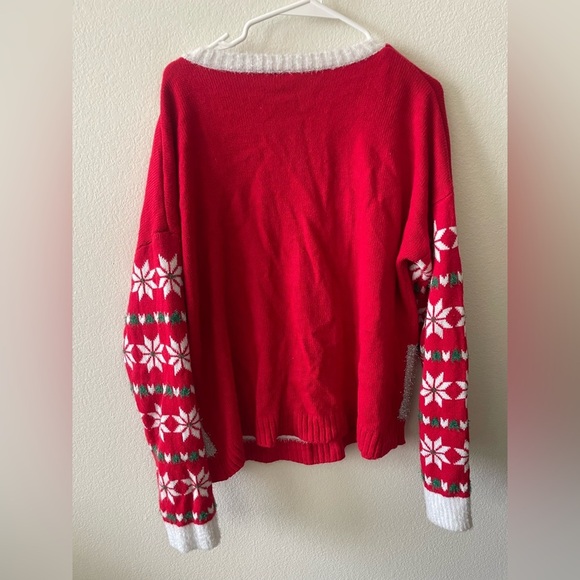 Holiday time red and white knit reindeer skating Christmas crew neck sweater - Picture 3 of 3